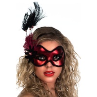 Heaven Costumes Side Feather Red Vinyl Masquerade Mask