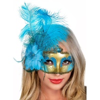 Heaven Costumes Victorian Aqua & Gold Masquerade Mask