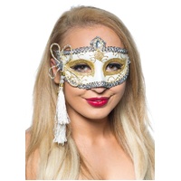 Heaven Costumes Tassel White & Gold Venetian Mask