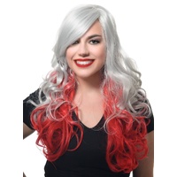 Heaven Costumes Deluxe Long Curly Grey Red Womens Wig