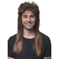 Heaven Costumes Classic Long Chestnut Brown Mullet Mens Costume Wig
