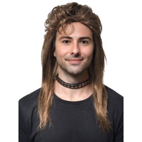 Heaven Costumes Classic Long Rich Brown Mullet Mens Costume Wig