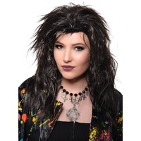 Heaven Costumes Shaggy Black 1980s Rockstar Womens Wig