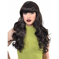 Heaven Costumes Long Curly Black Halloween Womens Wig Fringe