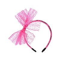 Heaven Costumes Neon Pink & Black Lace Bow 1980s Headband