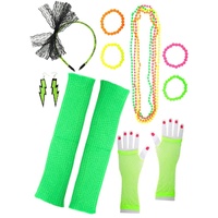 Heaven Costumes Neon Green 12 Piece 1980s Costume Accessory Set