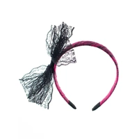 Heaven Costumes 80s Neon Pink Black Lace Costume Headband Bow