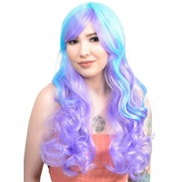 Heaven Costumes Cara Purple Blue Long Curly Womens Costume Wig