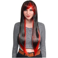 Heaven Costumes Ruby Extra Long Straight Black Red Womens Wig