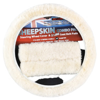My Car Sheepskin Steering Wheel Cover Seat Belt Pads Ivory