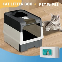 Huge Cat Litter Box Bundle with Free 80 Pet Wipes & Scoop, Drawer Type Enclosed Potty, Anti-Splashing Cat Toilet Kit for Big Cats