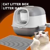 Large Cat Litter Box Set with Mat & Scoop - Anti-Splashing Grey