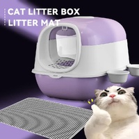 Large Cat Litter Box Set with Mat & Scoop - Anti-Splashing Purple