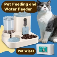 2-in-1 Automatic Pet Feeder Water Dispenser, Large Capacity Cat Dog Food Bowl with Auto Refill, Anti-clog Dry Wet Separation Pet Feeding Station + Fre