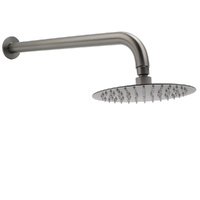 KYLINS 8" Gun Metal Round Rain Shower Head 400mm Wall Arm Bath Set
