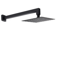 KYLINS 8" Matt Black Square Rainfall Shower Head 400mm Brass Wall Arm Set