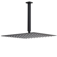 KYLINS 16" Matt Black Square Rainfall Shower Head 300mm Ceiling Arm Mixer Set