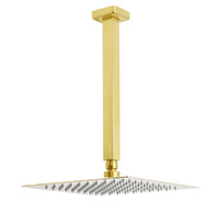 KYLINS Brushed Gold Square 10" Rainfall Shower Head 300mm Ceiling Arm Set