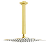 KYLINS Brushed Gold Square 12" Rainfall Shower Head 300mm Ceiling Arm Set