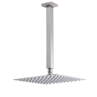KYLINS Brushed Nickel Square 10" Rain Shower Head 300mm Ceiling Arm Set