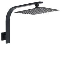KYLINS Matt Black Square 10" Rainfall Shower Head Gooseneck Wall Arm