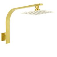KYLINS 8" Brushed Gold Square Rain Shower Head & Brass Gooseneck Arm