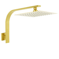 KYLINS 10" Brushed Gold Square Rain Shower Head & Brass Gooseneck Arm