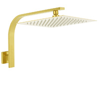 KYLINS 12" Brushed Gold Square Rain Shower Head & Brass Gooseneck Arm