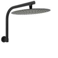 KYLINS 12" Matt Black Round Rain Shower Head & Gooseneck Wall Arm Set