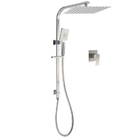 Brushed Nickel Square Twin Shower Set 12" Rain Head 3 Modes Handheld Silding Rail Wall Mixer