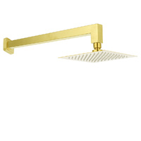 KYLINS Brushed Gold 8" Square Rainfall Shower Head 400mm Wall Arm