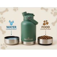 Pawstock 3-in-1 Insulated Dog Water Bottle with Dual Bowls – 1L Stainless Steel Travel Bottle-Rainforest Green