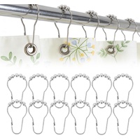 12 Shower Curtain Hooks, Suitable for Bathroom Shower rods for Rust-Proof Decorative Stainless Steel Shower Curtain Hooks, Silver