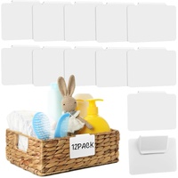12pcs White Basket Labels Clip On for Storage Bins, Removable PVC Labels for Baskets with Holders, 3.5x2.7 Inches