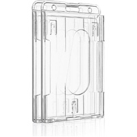 2 Pack Vertical 2-Card Badge Holder with Thumb Slot Hard Transparent PC Case Protector for Office School IDs Credit Cards Driver’s Licenses and Passes