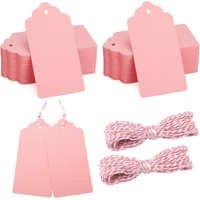 100pcs Blank Paper Gift Tags with String, 4'x 2' Pink Rectangle Craft Hang Labels, Gift Wrap Tags for Father's Day, Christmas, Wedding, Birthday, Baby