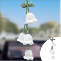 Car Mirror Hanging Accessories, Cute Crochet Suzuran Car Rearview Mirror Charm, Handmade Knitting, Fit for Backpack, Keychain (White)