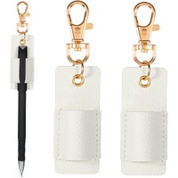 2 Pcs Pen Holder for Lanyard, White PU Leather Anti-Lost Lanyard Pen Clip Retractable Pens Holder Clip Keychain, Portable Pouch Pocket Pens Holders fo