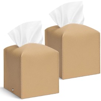 2 Pcs Square Cream Tissue Box Cover PU Leather Decorative Tissue Organizer Dispenser Holder for Bathroom, Desk, Home, Car, Office, 5.12" X 5.12" X 5.1