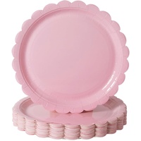50PCS Scalloped Disposable Paper Plates Dessert Cake Party Plates for Baby Shower, Wedding,Bridal Shower Birthday Party Supplies (Pink, 7IN)