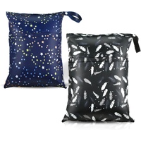 2 Pcs Waterproof Reusable Wet Dry Bag for Diaper Baby Cloth Gym Clothes Washable Travel Bags Beach Pool Swimsuits Pockets with Two Zippered Dirty Diap