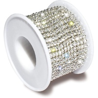 1 Roll 10 Yards 3MM Crystal Rhinestone Close Chain Trim for Sewing Craft DIY Decoration Jewelry Silver Claw Cup Diamond Trimming Clear (SS12) silver