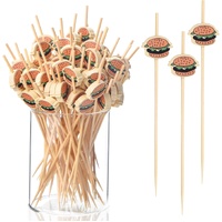 100 Pack Food Toothpicks for Appetizers, 4.7 Inch Bamboo Cocktail Picks Skewers Fruit Sticks, Fancy Toothpicks for Breakfast Sandwiches Hamburger Frui