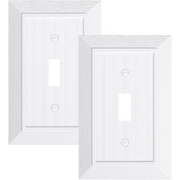 2-Pack Classic Beadboard Single Toggle Light Switch Cover Plate, Unbreakable Polycarbonate Decorative Switch Plate Covers, Pure White 1 Gang Wall Plat