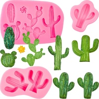 3 Pieces Cactus Silicone Fondant Moulds Cacti Hawaiian Cake Moulds Set for Making Sugar Chocolate Candy Gum Paste Cupcake Cake Decoration Supplies