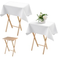 2 Pcs Small Tablecloth Washable Fabric Folding TV Tray Table Cloth Polyester Solid Color Nightstand Cover for Bedside Table Side Outdoor Indoor(White,