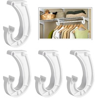 4Pcs Hanging Closet Rod Support,3/4 Closet Shelf Rod Holder,Sturdy J-Shaped Closet Brackets for Hanging Clothes,Cabinets Storage and Curtain