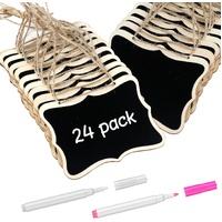 24 Pack Mini Chalkboard Signs for Food, Small Chalkboard Signs with Strings Chalk Markers & Replacement Stickers, Hanging Chalkboards Sign Reusable Wo