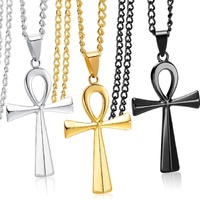 3 Pieces Men's Stainless Steel Ankh Pendant Necklace, Black, Gold, Silver
