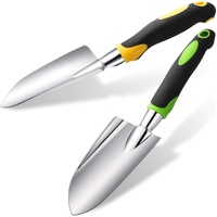 2 Pcs Garden Trowel Hand Shovel Tool Soil Scoop with Soft Rubberized Non Slip Handle Aluminum Alloy Potting Shovel for Digging Planting (Yellow, Green